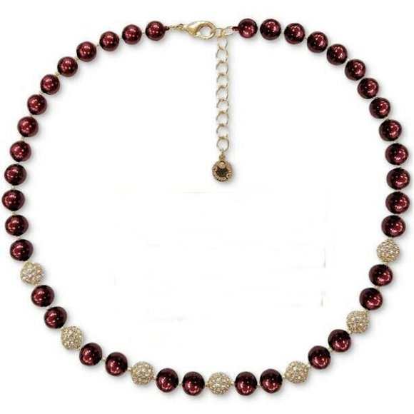Necklace Charter Club Burgundy Red Faux Pearl Gold + Crystals 17-19" NWT M331 - Picture 5 of 5